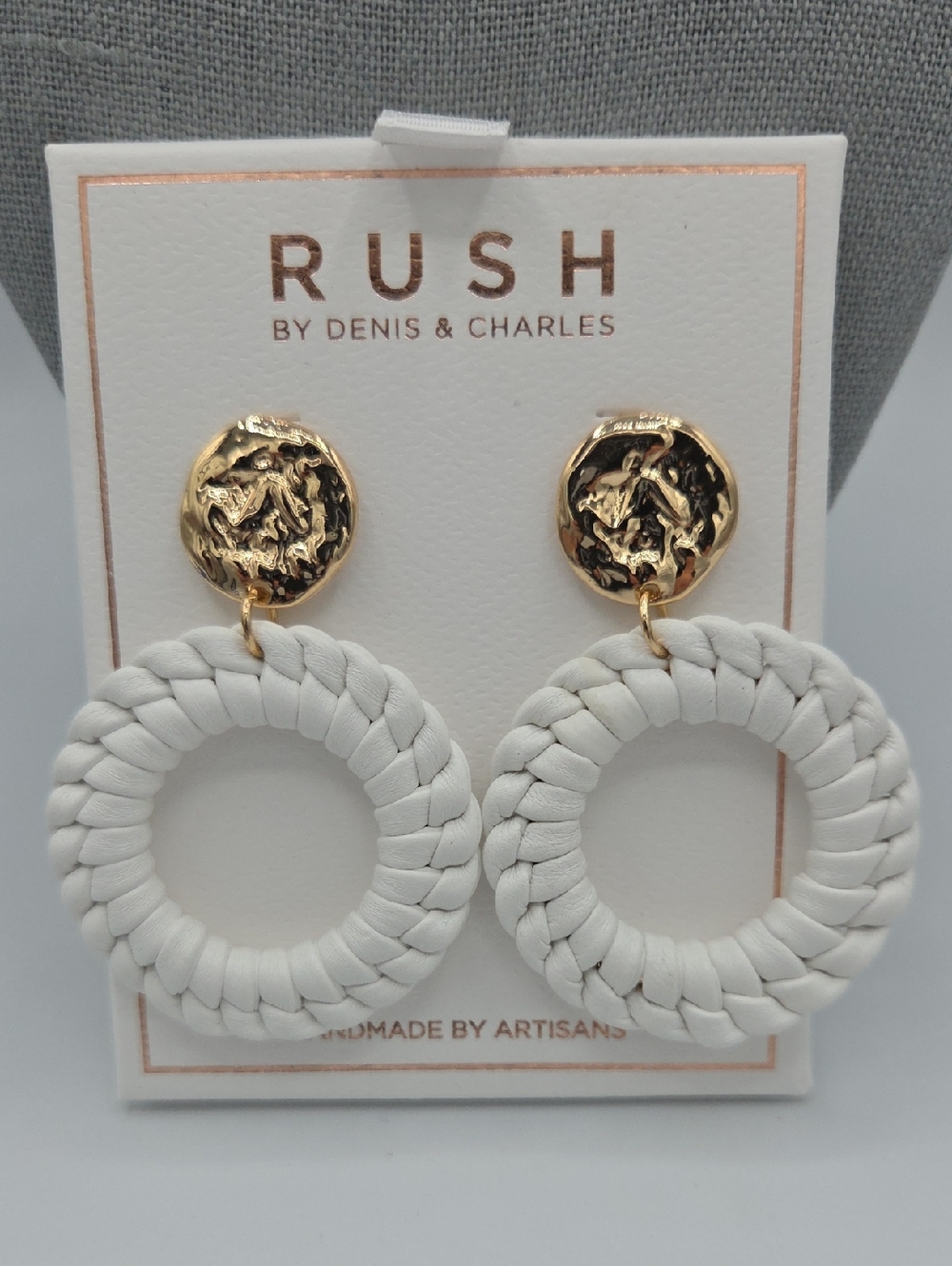 5 for $25! RUSH By Denis & Charles White Braided Hoop Earrings